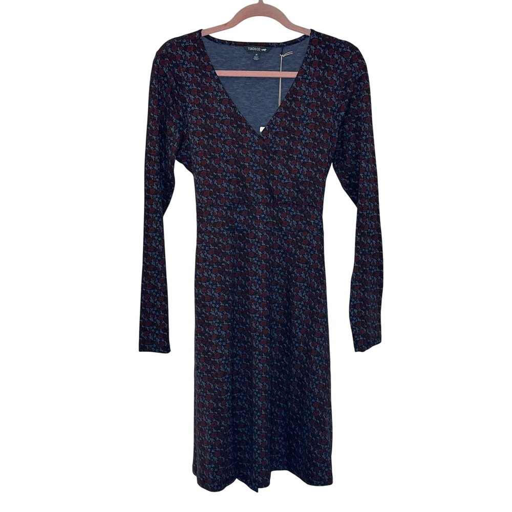 Toad & Co Cue Wrap Dress Size M True Navy Blue Red Floral Long Sleeve‎ NEW